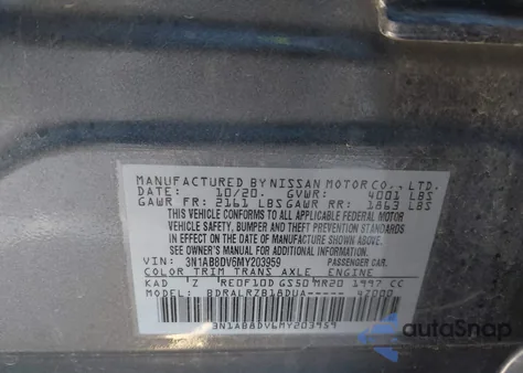 2021 Nissan Sentra Sr Xtronic Cvt z USA, uszkodzony, nr VIN 3N1AB8DV6MY203959
